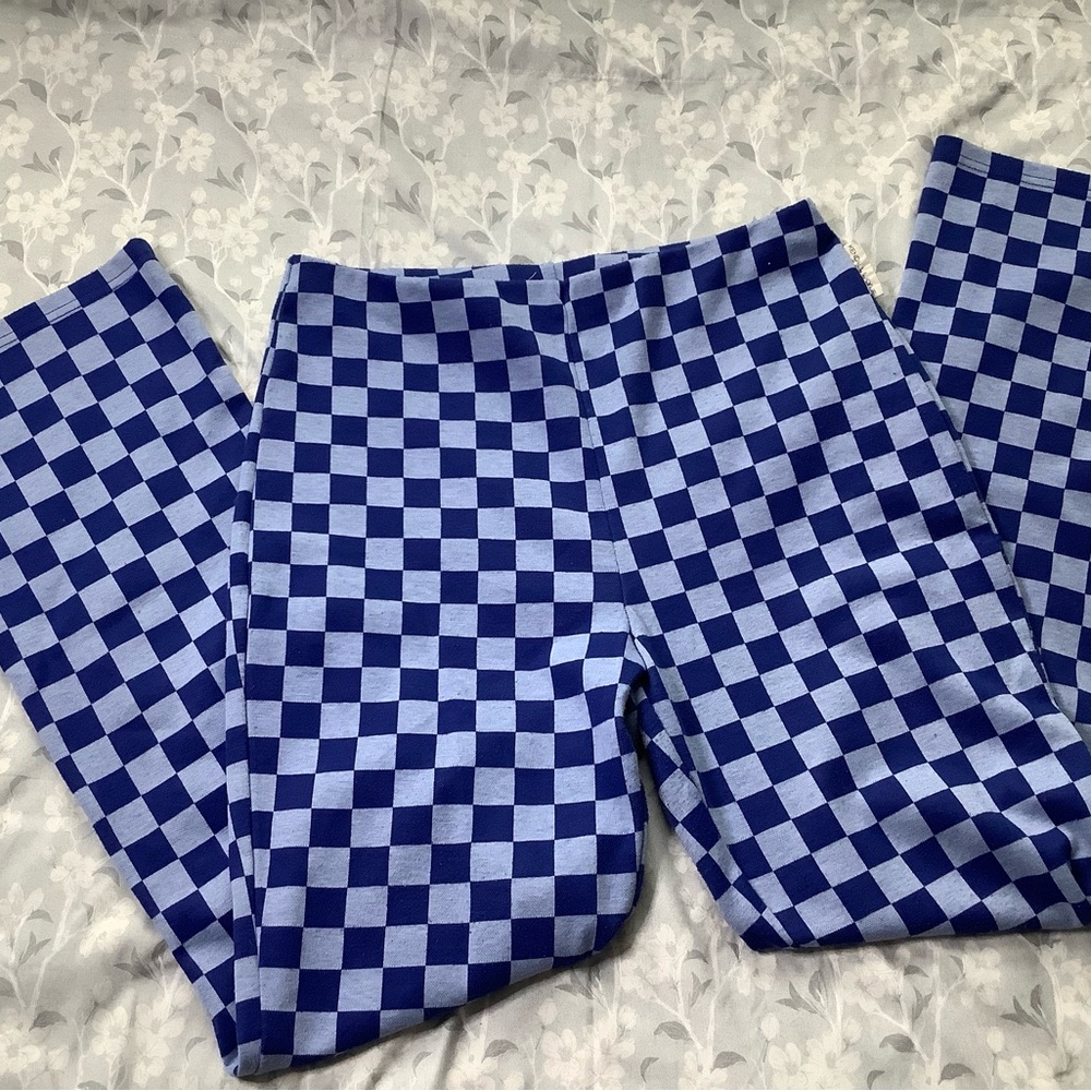 Kendall & Kylie Navy and Light Blue Checker Print Leggings Y2K festival vintage
